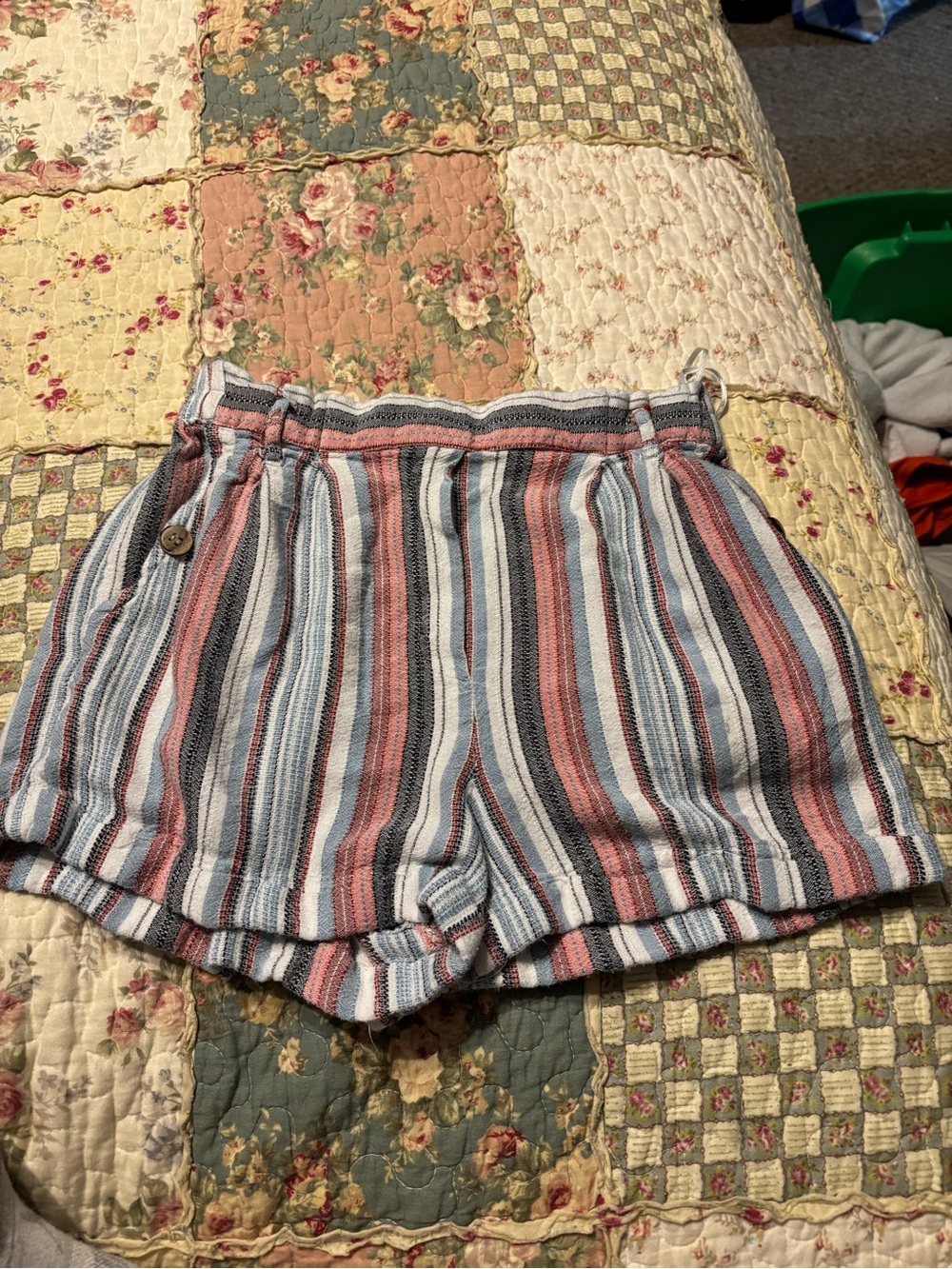 Striped Elastic-Waist Girls Shorts in Blue & Pink Medium